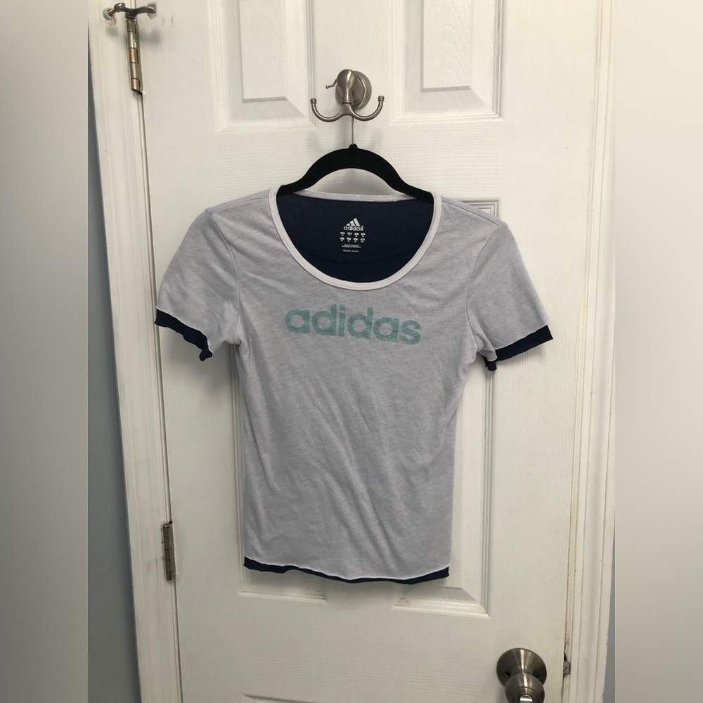 Adidas Y2K Blue White Logo T Shirt Tee Fitted Athletic Women’s Small Studio